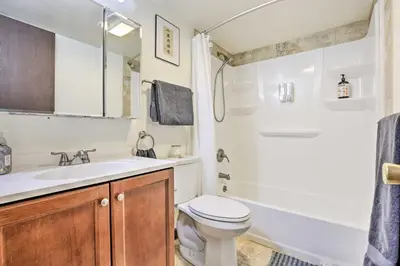 a bathroom with a sink and a toilet and a shower at Rocky Mtn Retreat 7 Mi to Winter Park Resort in Fraser