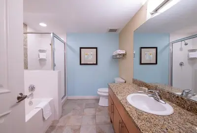 a bathroom with a sink and a shower and a toilet at Winter Park FF Premium-Rated 3305 in Winter Park
