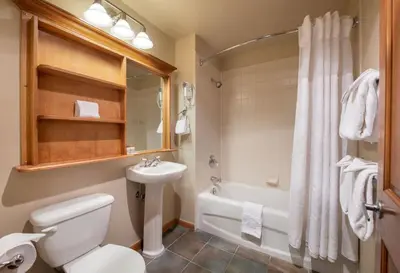 a bathroom with a toilet and a sink and a tub at Zephyr Mountain Lodge Value-Rated 2508 in Winter Park