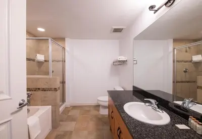 a bathroom with a sink and a shower and a toilet at Winter Park FF Premium-Rated 4564 in Winter Park
