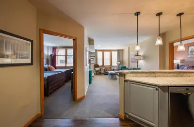 a room with a kitchen and a living room at Zephyr Mountain Lodge Select-Rated 2510 in Winter Park