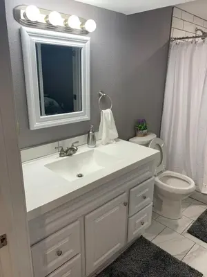 a bathroom with a white sink and a toilet at Cottonwood Loveland in Loveland