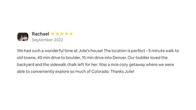 a screenshot of a facebook post with a picture of a dog at Comfy w King Bed Bring pup & walk 2 Everything in Arvada
