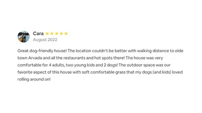 a screenshot of a facebook page of a dog website at Comfy w King Bed Bring pup & walk 2 Everything in Arvada