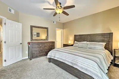 a bedroom with a bed and a ceiling fan at Fraser Mtn Escape 8 Mi to Winter Park Resort in Fraser