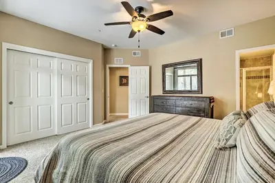 a bedroom with a bed and a ceiling fan at Fraser Mtn Escape 8 Mi to Winter Park Resort in Fraser