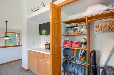 a kitchen with a sink and a cupboard at Steps to Grand Lake New Deck at The Innlet Condo in Grand Lake