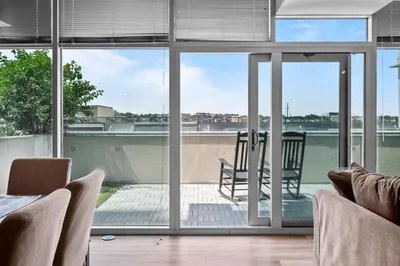 a living room with a view of the water at 1700 Bassett, Unit 818 in Denver