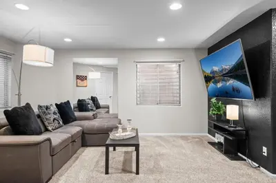 a living room with a couch and a tv at 1130 Mockingbird St in Brighton