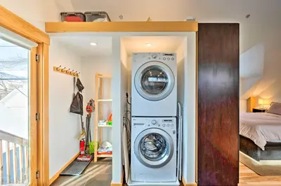 a house with a washer and dryer in a room at Updated Boulder Studio about 1 Mi to Pearl Street in Boulder