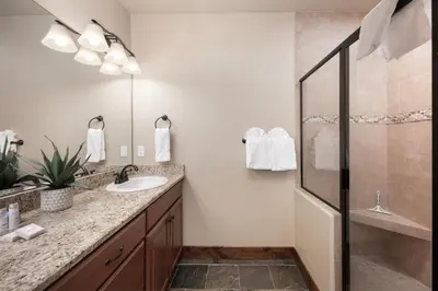 a bathroom with a sink and a shower at 751 Mountain Terrace in Fraser
