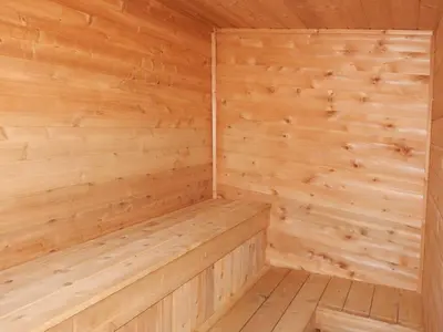 a wooden sauna inside of a cabin at Beaver Village Unit #0621 in Winter Park