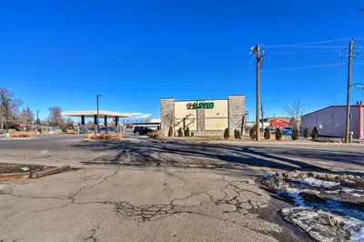 an empty street in front of a gas station at Vacation Rental in Loveland 1 Mi to Downtown! in Loveland
