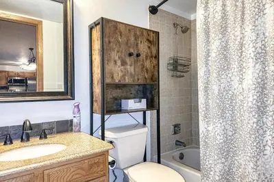 a bathroom with a sink and a toilet and a shower at Griffons Nest in Silverthorne