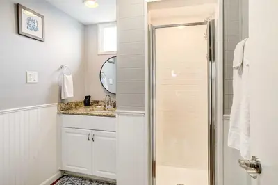 a bathroom with a shower and a sink at Denver Vacation Rental about 3 Mi to Downtown! in Denver