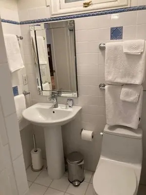 a bathroom with a sink and a toilet and a mirror at Pineapple House, Spacious 1st Floor Apartment! City Center! 96 Walk Score! FREE parking! in Denver