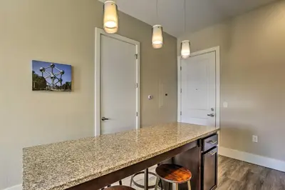 a kitchen with a counter top in a room at Near Coors Brewery and School of Mines Golden Unit in Golden