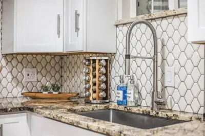 a kitchen with a sink and a counter top at NEW! Gorgeous Colorado Getaway * Glamping Vibes * in Denver