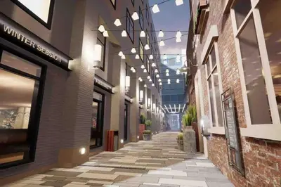 a hallway of a building with a walkway at 2Bed 2Ba Loft in LoDo RiNo- Mountain BallparkViews in Denver