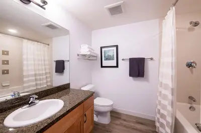 a bathroom with a sink and a toilet and a shower at Premium Unit 4575-Fraser Crossing Founders Pointe condo in Winter Park